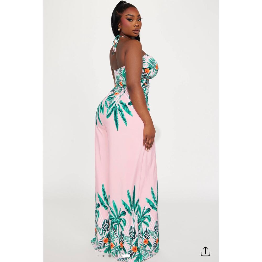 Fashion Nova Maui Nights Tropical Print Wide Leg Halter Jumpsuit Size 1X NWT - Picture 4 of 9